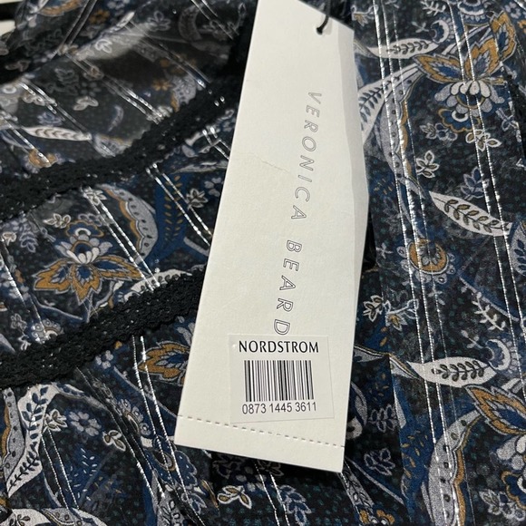 NWT VERONICA BEARD RAHLA FLORAL LACE TRIM LONG SLEEVE SILK DRESS 4 BLACK MULTI - Picture 5 of 8